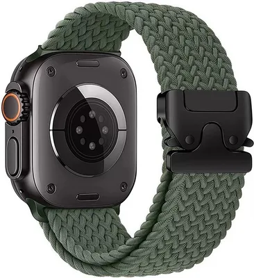 Produktbild von Stravo Elastisches Nylon-Uhrenarmband – für Apple Watch Ultra 49 mm, Serie 46/45/44/42 mm & SE – Atmungsaktiv mit Doppelknotenverschluss – Grün