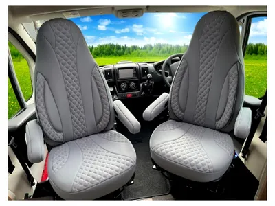 Produktbild von Maß Sitzbezüge Schonbezüge Pilotsitze Fahrer & Beifahrer Set kompatibel mit Wohnmobil FIAT Ducato, Pössl, Knaus, Adria, Carthago, Pilote Laika WPL409 Grau
