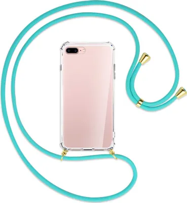 Produktbild von Handykette Backcover-Schutzhülle mit Band (Metall goldfarben) für Apple iPhone 7 Plus / 8 Plus - türkis