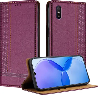 Produktbild von Handyhülle für Xiaomi Redmi 9A Leder Flip Klappbare Schutzhülle mit Standfunktion Lila