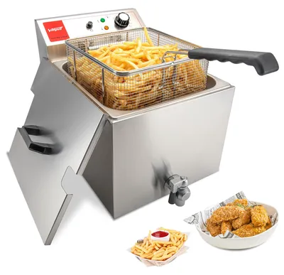 Elektrische Fritteuse 16L, 3300 W, Edelstahl, mit Korb und Deckel