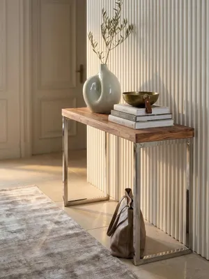 Produktbild von Konsolentisch GUNA Massivholz Akazie Konsole mit Metallbeinen Schreibtisch 120 x 45 cm Landhaus-Stil Sideboard