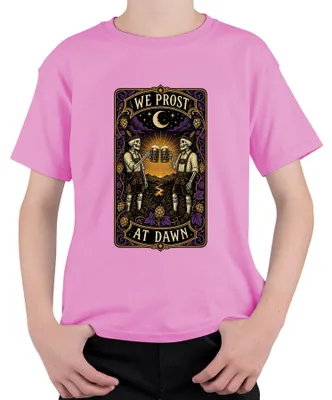 Productafbeelding van We Prost At Dawn: Skelettenprint, lederen broek, bier, traditionele kleding, T-shirt voor kinderen, roze, maat 140