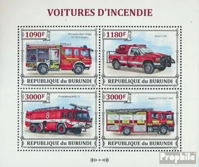 Produktbild von Briefmarken Burundi 2013 Mi 3298-3301 Kleinbogen (kompl. Ausgabe) postfrisch Feuerwehrfahrzeuge