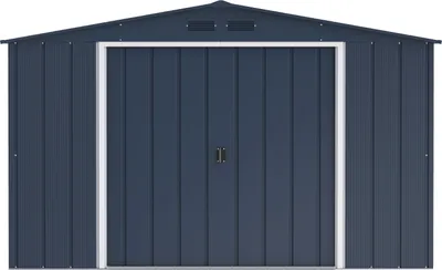 Produktbild von Duramax Metall Gartenhaus 322x234 Geräteschuppen Garten Gerätehaus Schiebetüren, H. 196 x B. 322 x T. 234 cm, Metall