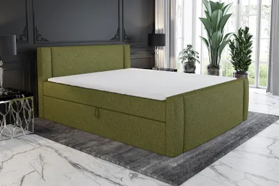 Produktbild von Boxspringbett SKULI 200 x 200 mit 2 Bettkästen, Bonell-Matratze und Topper. Farbe: Grün