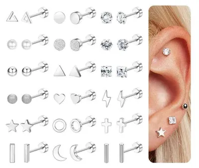 Produktbild von Ohrringe 18 Paar Damen Herren Gold Silber Chirurgenstahl Helix Tragus Piercing Schmuck Set