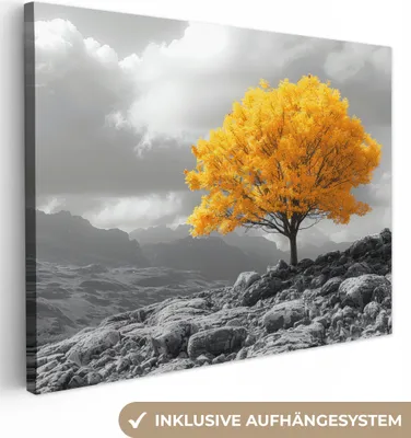 Obrázek produktu pro Obrazy na plátně 40x30 cm - Strom života - Žlutá - Příroda - Černobílý, Obrazy, Nástěnná dekorace Obývací pokoj