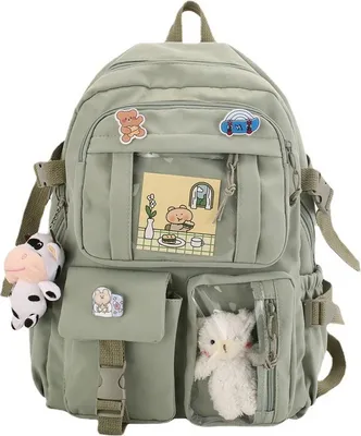 Zdjęcie produktu dla Estetyczny plecak Japoński plecak Kawaii tornister z zawieszką Mały plecak przybory szkolne, zielony