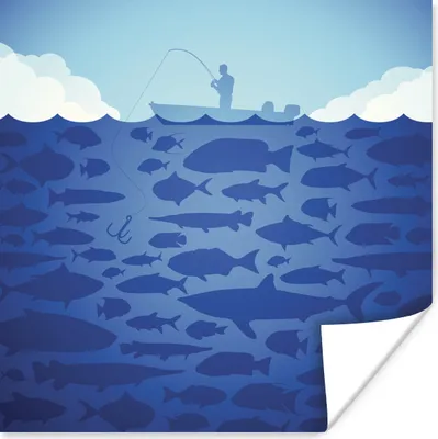 Produktbild von MuchoWow® Poster Illustration eines Mannes beim Fischen 50x50 cm - Wohnzimmerdekoration