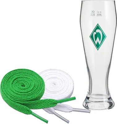 Produktbild von SV Werder Bremen Weizenbierglas „Werder" + 2 Paar Fan-Schnürsenkel 1# 19#