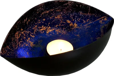 Produktbild von Metall Teelicht Windlicht Blau, 7,5*18*11 cm, Teelichthalter & Kerzenhalter