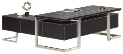 Produktbild von Büromöbel Chef Schreibtisch Managerschreibtisch Büroschreibtisch VENEDIG schwarz 2,2x 0,85x0,75 m