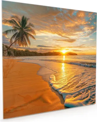 Produktbild von Küchenrückwand Spritzschutz Glas mit Motiv Sonnenuntergang Strand 40 x 40 cm