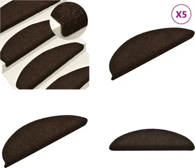 Immagine prodotto di vidaXL Tappetini autoadesivi per scale 5 pz. Marrone 56x17x3cm Tappeto agugliato - Tappetino per scale - Tappetino per gradini - Tappetini per gradini
