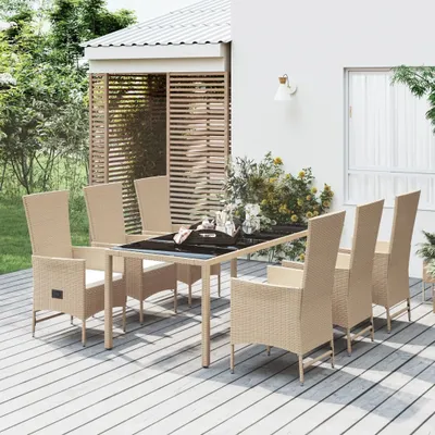 Produktbild von 7-tlg. Garten-Essgruppe mit Kissen Beige Poly Rattan , Gartenstühle Design 2024
