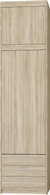 Produktbild von Tkmoebel Eintüriger Kleiderschrank mit Schubladen LENA 1D 3S, aus Schichtstoffplatte, + Aufsatz, Breite 60 cm Sonoma -Eiche