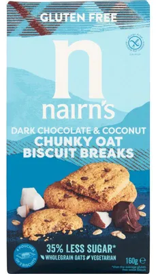 Image de Nairn's Gluten Free Chunky Oats Noix de Coco & Chocolat, 160g - Flocons d'avoine croustillants sans gluten