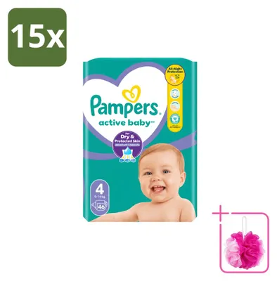 Image de 15 couches Pampers Active Baby, taille 4, 9–14 kg - Pack économique - 15 couches