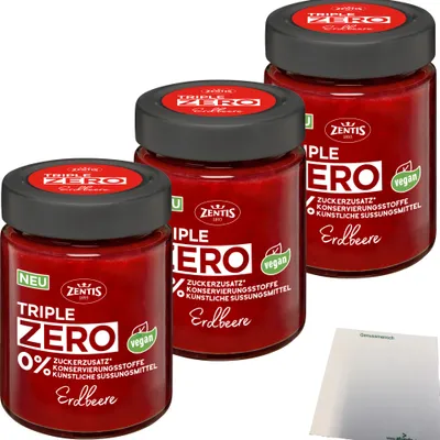 Produktbild von Zentis Triple Zero Aufstrich Erdbeere Brotaufstrich 3er Pack (3x185g Glas) + usy Block