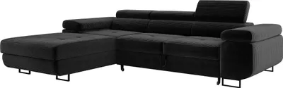 Produktbild von Wohnlandschaft mit Bettfunktion, Ecksofa Cord ADRIANO 202x277 cm, Eckcouch mit einstellbare Kopfstützen, Polsterecke, Sofa L - Links Schwarz PS135