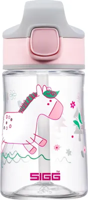 Image de Gourde Kindermiracle 0,35 litre couvercle anti-fuite rose avec paille utilisable d'une seule main