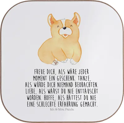 Produktbild von Mr. & Mrs. Panda Tischschoner Corgie - Weiß - Geschenk, Sprüche, Hund, Kaffeeuntersetzer, Untersetzer für Gläser, Lebensfroh, gläseruntersetzer, Holzuntersetzer, Corgi