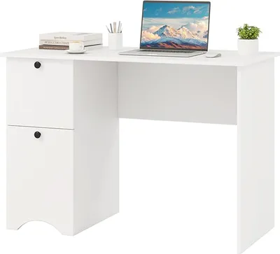 Produktbild von Multifunktionaler Computertisch mit 2 Schubladen, platzsparender Schreibtisch für Arbeit, Studium, Gaming, Weiß