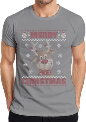 Produktbild von Merry Christmas Ugly Sweater Rentier Weihnachtsgeschenk Herren T-Shirt, Grau, M