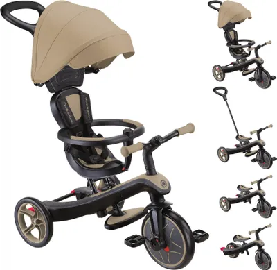 Image de GLOBBER EXPLORER TRIKE 4in1 - Poussette, tricycle et vélo d'exercice, 10/8,5 pouces, siège en TPR, hauteur réglable, marron clair