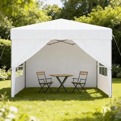 Produktbild von YARDIN 3x3 m Pop-Up Pavillon, Ein-Knopf Schnellaufbau, wasserdicht & UV-Schutz, mit 4 Seitenteilen, inkl. Tasche – Weiß