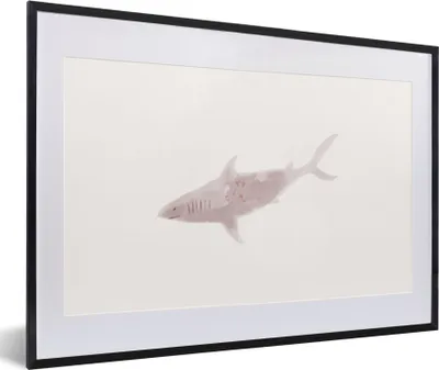 Produktbild von MuchoWow® MuchoWow® Gerahmtes Poster Hai - Raubtiere - Aquarell 60x40 cm - Poster mit zchwarzem Bilderrahmen - Schlafzimmer - Plakat in Rahmen - Drucken