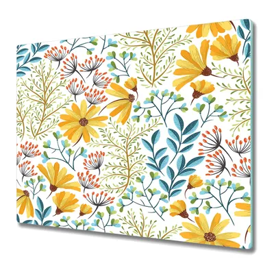 Produktbild von Küche Schneidebrett - Glas Schneidebrett - Herd Abdeckung - 60x52 - Tschechische Frühling Blumen Vintage