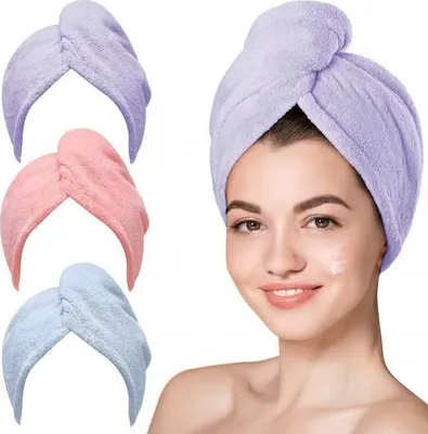 Produktbild von MODFU 3 Pack Haartuch Turban, Mikrofaser-Haartrocknungshandtuch mit Knopfdesign zum Trocknen der Haare