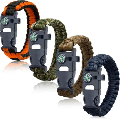 Image de Lot de 4 bracelets de survie, en paracorde 5-en-1, avec allume-feu, pour le camping