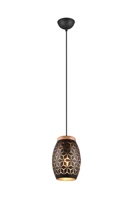 Produktbild von Pendelleuchte, einflammig, Höhe anpassbar, mit Holzakzenten, 150 cm Höhe, Deckenmontage, schwarz-gold, lightling Bill