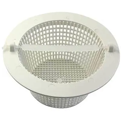 A white skimmer basket for a pool.