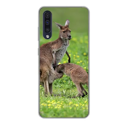 Produktbild von MuchoWow® Handyhülle Schutzhülle Hülle für Samsung Galaxy A50 Känguru - Blumen - Jung Silikon Softcase Handy Hülle - Mobiltelefonhülle