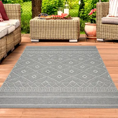 Obrázok produktu pre Koberec do interiéru a exteriéru v sisalovom vzhľade s kosoštvorcovým vzorom, sivá farba, rozmery – 67 x 180 cm