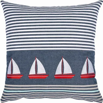 Image de pad Housse de coussin Marina 50 x 50 cm blue coton broderie bateaux