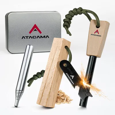 Produktbild von Überlebensset zum Feuermachen mit Multitool, Zunder, Köder, Blaspfeife und Feuerstein, Outdoor-Ausrüstung