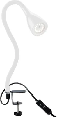 Immagine prodotto di Lampada LED da tavolo con morsetto dimmerabile su 3 livelli, include lampadina 5W GU10, luce calda 3000K, lampada da scrivania o comodino bianca