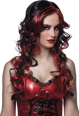 Produktbild von Teuflische Perücke für Damen schwarz-rot