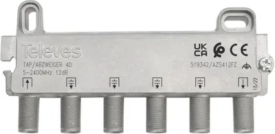 Obrázok produktu pre Televes AZS412FZ 4-cestný rozdeľovač 5-2400 MHz AD: 12dB (519342)