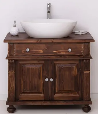 Image de Casa Padrino Ensemble de salle de bain de style rustique brun foncé / blanc - 1 armoire de toilette & 1 lavabo ovale en céramique - Meubles de salle de bain de style rustique - Meubles de style rustique - Ameublement de style rustique