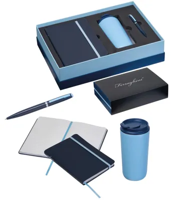 Produktbild von Geschenk-Set "Ferraghini" mit Notizbuch, Kugelschreiber und Trinkbecher