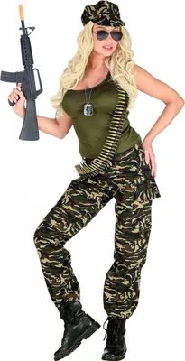 Produktbild von Camouflage Soldatin Kostüm mit Tank Top 3-tlg Größe: M