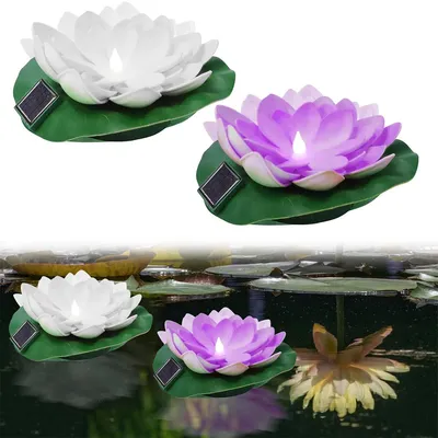 Produktbild von LED schwimmende Blumen,2er Set künstliche Seerosen-Laternen, schwimmende Lotus- und Wasserlilien-Dekoration,für Garten,Teich,Terrasse und Outdoor-Deko
