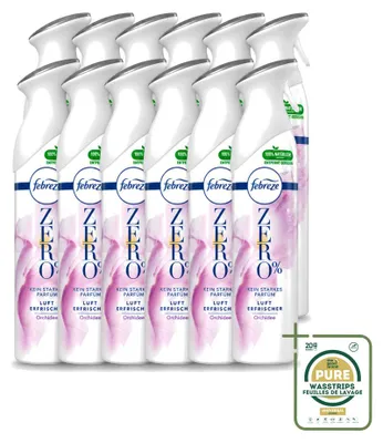 Immagine prodotto di 12 flaconi di spray deodorante Febreze Zero % - Profumo di orchidea - 300 ml - Confezione risparmio - 12 pezzi