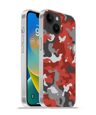 Produktbild von MuchoWow® Handyhülle Schutzhülle Hülle für Apple iPhone 14 - Softcase Rot mit grauem Camouflage-Muster Silikon Softcase Handy Hülle - Mobiltelefonhülle
